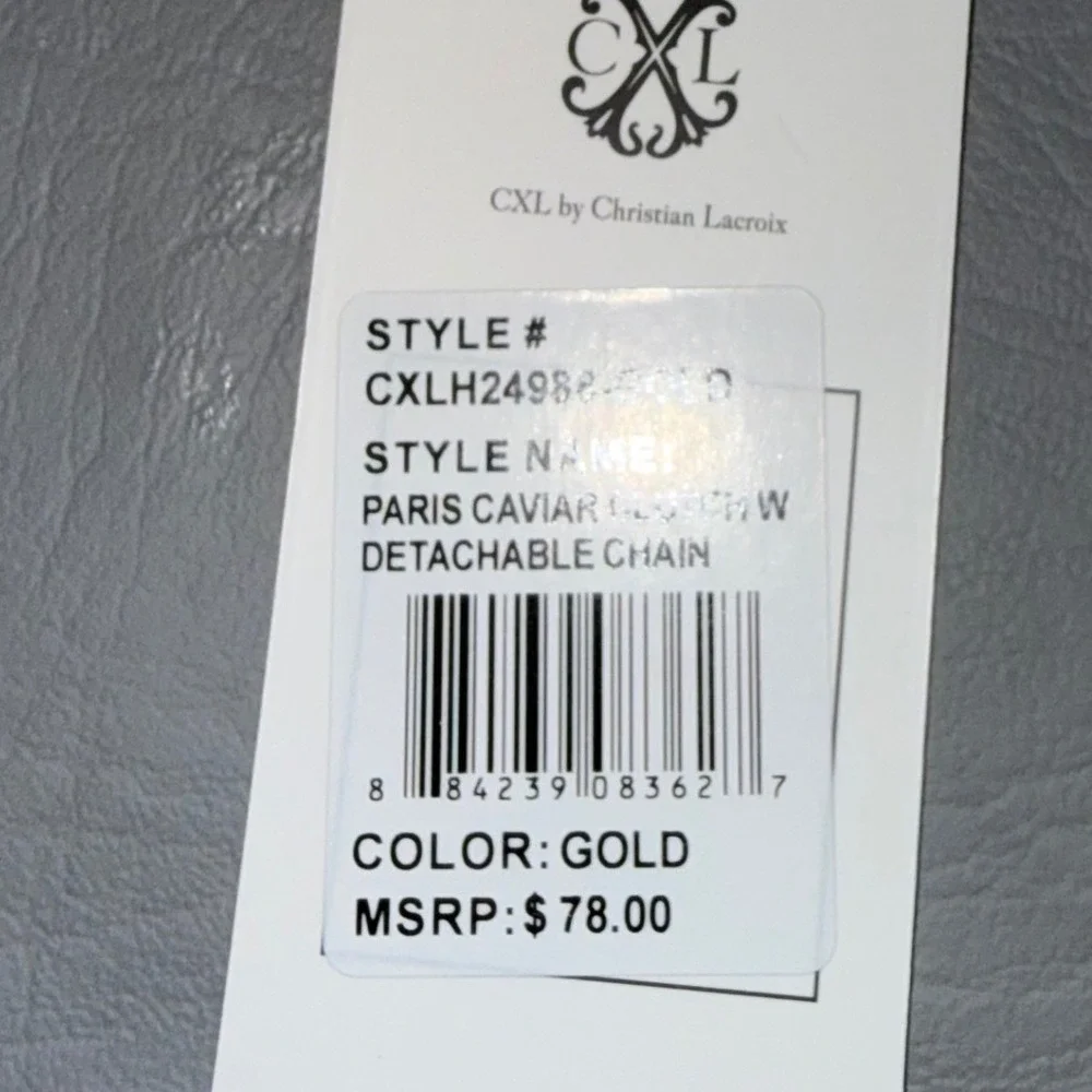 CXL Christian Lacroix Paris Caviar Clutch Gold Metallic Faux Leath NWT